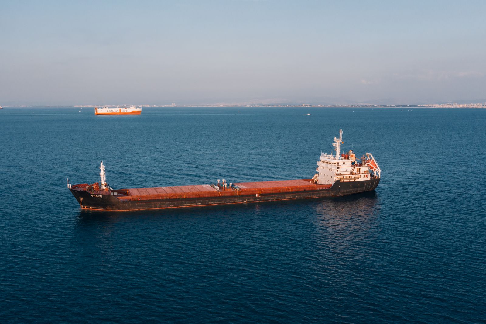 Container ship seen from above